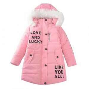 Lengender Doudoune Fille Enfant Parka Veste Capuche Manteau Longue Blouson Fausse Fourrure Chaud Hiver (FR/ES, Numérique, 130, Taille normale, Rose) (FindPitaya, neuf)