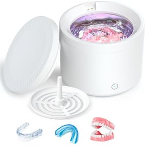 Nettoyeur Ultrasons, Ultrasonic Cleaner 48000Hz, Dental Pod 200ml, Nettoyeur Gouttiere Dentaire avec Lampe UV, pour Proth&egrave;ses Dentaires/Goutti&egrave;re Dentaire/Retainer/Bijoux, Blanc (PETERTOS Kft., neuf)