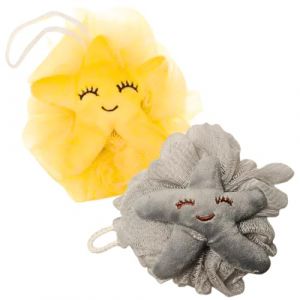 Lot de 2 &eacute;ponges de douche, &eacute;ponge de douche pour enfant, &eacute;toile de mer, fleur de bain &eacute;toile avec sangle, gris et jaune (AMZArtsy, neuf)