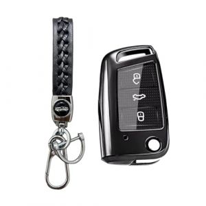MEDZUK Coque Clé Compatible avec Audi A1 GB 2018-2024 2025 Coque de Protection pour clé de Voiture TPU, Accessoire Étui pour Clés avec Porte-clés (Noir) (MEDZUK-EU, neuf)