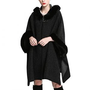 De feuilles Poncho &agrave; Capuche Cape en Fausse Fourrure de Manches Chauve-Souris Cardigan Manteau Hiver &Eacute;l&eacute;gant &Eacute;pais (StarTreene EU, neuf)