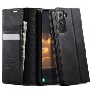 CaseMe Coque pour Samsung Galaxy S22 5G avec Rabat Housse Premium en Cuir Etui Protection Pochette Portefeuille Clapet Porte Carte Magnétique Flip Étui pour Samsung Galaxy S22 6,1'' - Noir (KZB Europe, neuf)