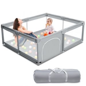 150x180×65cm Parc Bebe avec 50 Balles, Parc Enfant,Bébé en Tissu Oxford,pour Bebe xxl avec,De Jeux Bébé avec Filet Respirant Sur Quatre Côtés et Ventouses -Gris (JUTAIB, neuf)