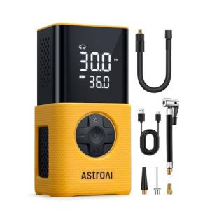 AstroAI Gonfleur Pneus Voiture, Compresseur &agrave; Air Portatif, Gonfleur Pneus Voiture sans Fil compacte, avec Batterie Rechargeable pour V&eacute;los, Motos, Boules Jaune (Fressto, neuf)