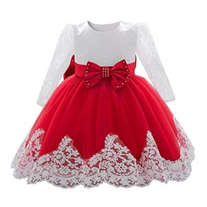 Robe De Ceremonie Bebe Fille Dentelle Patchwork Robe Princesse Bebe Fille Chic Et Elegant 6-24 Mois Robe Manche Longue Fille Hiver Bowknot Soir&eacute;e Mariage Bapt&ecirc;me Anniversaire (12-18 Mois, Rouge) (Vuncio, neuf)