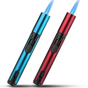 Bbsisgo Pack de 2 Jet Flamme Briquet à Gaz, Briquet Tempête au Butane Rechargeable, Briquet Coupe-Vent à Long Bâton pour Bougies, Cuisine, Camping, Barbecue, Cheminée. (Vendu sans Gaz) (Bleu et Rouge) (YALANS, neuf)