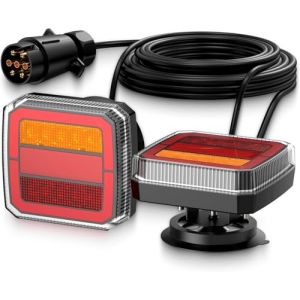 Justech Feux Arrière Remorque 40 LEDs Feux Remorque Homologués E-mark, Feux de Remorque IP65 Étanche Magnétique Câble de 7,35m 7 Broches pour Remorque, Camion, Tracteur 12V/24V (Justech FR, neuf)