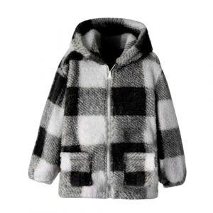 XINYUNZU Fille Veste polaire à Capuche chaude Manteau à carreaux avec poche Zipper Blouson Mignon Coat Girls Vêtement Hiver Manteaux Enfant 4-14 Ans Noir 12 ans (RBYWBT, neuf)