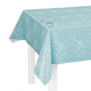 LILENO HOME Nappe lavable vendue au m&egrave;tre 240 x 140 cm (bord coup&eacute;) motif feuilles graphiques turquoise - Nappe en toile cir&eacute;e hydrofuge id&eacute;ale comme nappe ou chemin de table pour tente &agrave; bi&egrave;re (Discount-Deal24, neuf)