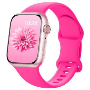 AMSKY Bracelet en Silicone Compatible avec Bracelet Apple Watch 40mm 44mm 42mm 41mm 45mm 38mm 49mm Femme Homme, Sport Bracelet Compatible avec iWatch Serie 9 8 7 6 5 4 3 2 1 SE Ultra, Rose Vif (Shenzhenshi guiqing keji youxiangongsi, neuf)