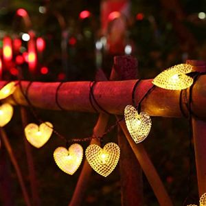 SUAVER Guirlande Lumineuse Solaire d'extérieur 20LED forme de cœur Chaîne de Lumière Solaire Illumination de Noël Décoration Étanche 8 modes Pour jardin,mariage,fête,Noël (Blanc chaud) (SUAVER Direct, neuf)