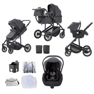 Lnhcrbs Poussette 3 en 1,Gris-Ensemble Poussette Et Siège Auto, Poussette Bebe Confort Avec Poignée Réglable,Panier de Couchage Et Nacelle Avec Couvre-Pieds,Coussinets en Coton Plus Épais,0-4 (Lnhcrbs, neuf)