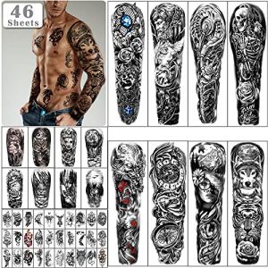 46 feuilles Bras Complet Crâne Tatouages Temporaires pour Hommes Demi Bras Epaule Ange Tatouage pour Dames Faux Imperméable loup Lion Pierre Tatouage Autocollants Pour Adultes ou Enfants (YAZHIJI, neuf)