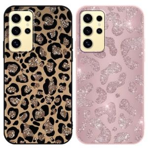 Yirlbey 2 Pi&egrave;ces Coque pour Samsung Galaxy S24 Ultra 5G 6,8", &Eacute;tui Souple TPU Aesthetic Motif Paillette Dessin Durable Fine Silicone Housse de Antichoc Anti-Rayures Protection Fille Cover, L&eacute;opard (XUPINBO, neuf)