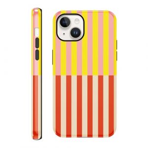Yirlbey 2 in 1 Coque pour iPhone 14 / iPhone 13 6,1", Aesthetic Rouge Rose Jaune Blanc Collage Stripes Striped Motif Dessin &Eacute;tui Silicone Fine TPU Filles Antichoc Housse Protection Cover Bande Case (XUPINBO, neuf)
