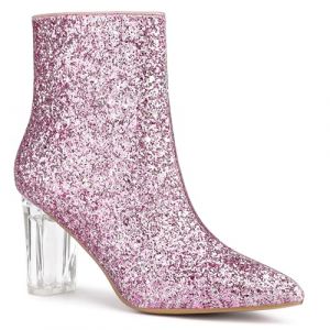 Allegra K Femme Bottines Pailletées Talon Bloc Transparent Rose 40 (Weisser Berg, neuf)