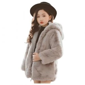 Lengender Enfant Fille Blousons Manteau Polaire à Capuche Oreilles Ours Hiver Épais Veste Chaud en Fausse Fourrure Outwear 3-14 Ans (Gris, 160) (FindPitaya, neuf)