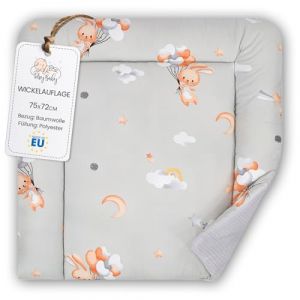 Table à langer bebe 75x72 cm - matelas à langer pliable imperméable et portable en coton lavable pour commode Hemnes ou Malm 75 x 72 Lapin (ASE Spółka Akcyjna, neuf)