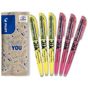 PILOT - Lot de 6 Frixion Light - Surligneurs effa&ccedil;ables aux couleurs fluos - 3 Jaunes, 3 Roses - Pointe biseaut&eacute;e pour trac&eacute; fin ou plus large (LAZERJET, neuf)
