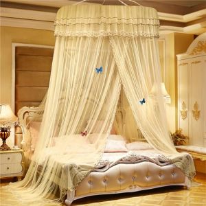 ENEN Bord de Dentelle Ciel de Lit Moustiquaire, Tente de Lit Princesse Moustiquaire de Lit Dome Baldaquin Lit Berceau Auvent de Lit - Ornements Papillon non Inclus (Jaune Crémeux) (EnEn, neuf)