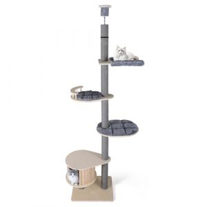 GOPLUS Arbre a Chat du Sol au Plafond &agrave; 5 Niveaux en Bois, Hauteur 236-271CM R&eacute;glable, Arbre a Chat XXL avec Griffoir, Condo Spacieux, 2 Plateformes et Hamac, Tour de Jeux pour Chaton, Interieur (Augenstern24, neuf)