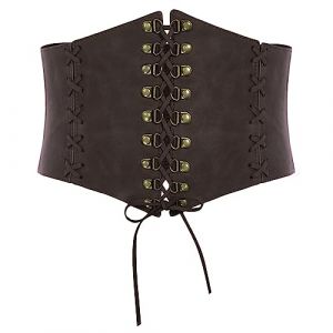 SCARLET DARKNESS Costume Viking pour femmes, ceinture corset Renaissance, large ceinture à nouer en cuir, café large S (VOG'S Secret EU, neuf)