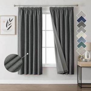 Joydeco 100% Rideau Occultant Thermique en Lin avec Galon Fronceur 117x137 cm 2 Pi&egrave;ces, Rideau Isolant Thermique Anti Froid et Chaleur &agrave; Passe Tringle pour D&eacute;coration de Porte Fen&ecirc;tre (joydeco, neuf)