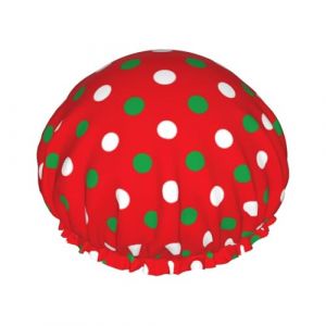Bonnet de douche pour douche &ndash; Grand bonnet de douche r&eacute;utilisable et imperm&eacute;able &agrave; pois blancs et verts pour femme &ndash; Bonnet de douche double couche pour femme avec doublure en PEVA et corde &eacute;lastique (SA-Toy, neuf)