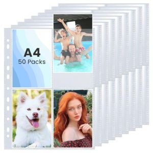 AOBOPLE 50 Pack Pochettes Photo A4, Pochettes Transparentes pour Photos, Protège-page Photo, 4 Compartiments(10,8 x 15,2cm), Pages de Recharge pour Album Photo, Pochettes pour Photos A6 (JKHUI, neuf)