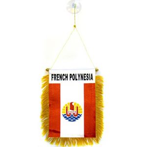 AZ FLAG - Fanion Polyn&eacute;sie fran&ccedil;aise Pour D&eacute;coration Voiture Avec Ventouse et Franges Dor&eacute;es - Mini Drapeau Polyn&eacute;sien - France - 13x10 cm (AZ-FLAG, neuf)