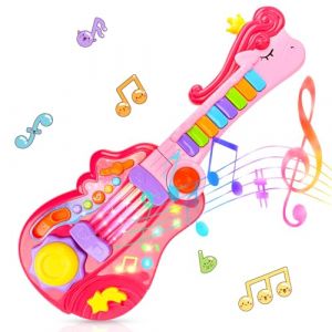 2 en 1 Guitare et Piano Jouet pour Enfants Tout-Petits Lumineux Électrique Jouets Instruments de Musique pour Filles et Garçons de 3 4 5 Ans Cadeau (Rose) (Blinksy BuyNest Marketshop Kft., neuf)