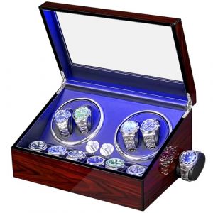 ANWBROAD Remontoir pour montres automatiques - 4 montres + 6 emplacements de m&eacute;moire suppl&eacute;mentaires - 4 modes de rotation avec Mabuchi super silencieux - Remontoir automatique de luxe - Remontoir de (ANWBROAD, neuf)