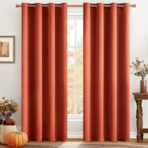 MIULEE Orange Brûlé Rideau Thermique Isolant Anti Froid et Chaleur 140X245 CM, Rideau Automne à Oeillets pour Maison Salon Chambre, Rideaux Occultant Fenetre Opaque, Panneaux de Rideaux Intérieurs (MIULEE HOME, neuf)