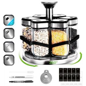 SIAZIH Carrousel à épices rotatif à 360° avec 6 pots à épices de 120 ml, taille réglable à 360°, étagères à épices délicates en acier inoxydable, stockage des épices de base pour les débutants (XJCHUN, neuf)