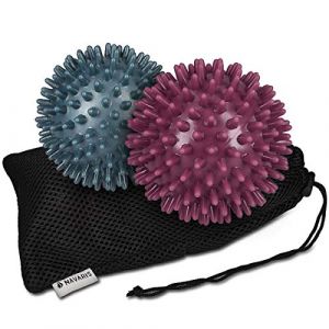Navaris Balle de massage - Lot de 2 balles de massage à picots Ø 8cm rigidité moyenne et dure - Boule avec picot sport fitness pilates relaxation (SX-Commerce, neuf)