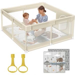 Fodoss Parc Bébé, 120X120cm Parc Avec Tapis, Parc Pour Enfant En Bas Âge, Pour Avec Matelas, Parc Pour Bébé Pour La Maison (Fodoss, neuf)