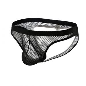 ROSVAJFY Slip en maille pour homme - Sous-v&ecirc;tements sexy - Taille basse - Culotte respirante Jockstrap pour homme - String transparent - Sous-v&ecirc;tement creux - M-XXL, Noir , XXL (JuKunShangMao, neuf)
