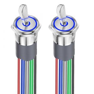Gebildet 2pcs Interrupteurs à Bascule Précâblés 16mm 12 V-24 V, Interrupteur à Bascule LED SPST ALLUMÉ/ÉTEINT, Interrupteur à Bascule étanche IP67 pour Tableau de Bord de Voiture Marine (Bleu) (Gebildet-FR, neuf)