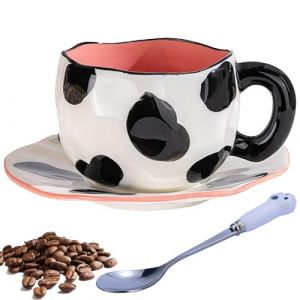 Disoza Set de Tasses &agrave; Caf&eacute; avec Soucoupe Doux Noir Motif Vache Tasse Cadeaux d'Anniversaire Pour Les Femmes Tasse &agrave; Caf&eacute; 250 Ml C&eacute;ramique Tasse Cadeau d'Anniversaire Pour Les Femmes Fille Maman (RaoBai EU, neuf)