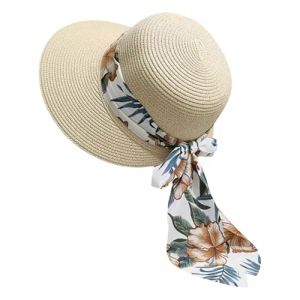 Chapeau de paille pour homme et femme - Pliable - Large bord - Chapeau d'été / de plage avec nœud - Chapeau de soleil pour femme - Voyage en plein air - Vacances - UPF 50+ - Chapeau de soleil léger (⭐⭐⭐⭐⭐Liqingxiu, neuf)