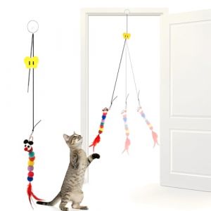 LQUYTA Chat jouet,Jouet pour chat &agrave; faire soi-m&ecirc;me, cadre de porte suspendu, souris en peluche r&eacute;aliste, jouet interactif pour chat avec queue en plumes (CCtunCanton O&Uuml;, neuf)