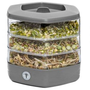 Flower Lover Germoir pour Graines à Germer et Micro-pousses - Microgreens Coupelle de Germination à 3 Étages - Set de 3 Bacs de Germination en Plastique, 17 cm (Gris) (Globalio, neuf)
