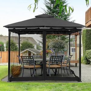 Moustiquaire Tonnelle, 3 x 3 m Moustiquaire Exterieur Imperméable Rideaux de Tonnelle avec 4 Fermetures éclair Moustiquaire Universelle Gazebo Parois Latérales Noires pour Jardin Arrière (ignoremexi, neuf)