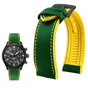 PctkeLsend Bracelet de montre &eacute;tanche en toile et caoutchouc for homme, 19-24 mm, compatible avec Breitling, Omega, IWC, Citizen, TUDOR et Hamilton(Green Yellow BlackA,22mm) (PeiLINpppppp, neuf)
