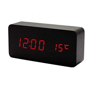 Lancoon Horloge Numérique en Bois Réveil à LED Multifonction avec Affichage De L'heure/De La Date/De La Température Et Commande Vocale pour Les Déplacements à Domicile AC11Black_Red (Lancoon, neuf)
