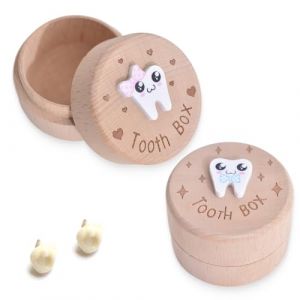 NJCXOLA 2 Pièces Boîte à Dents en Bois, Boîte à Dents de Lait pour Bébé Boîte de Fée des Dents Sculptée, Boîte de Ragement pour Dents Souvenir Cadeau pour Garçon et Fille (CELTIC MANUFACTURING, neuf)