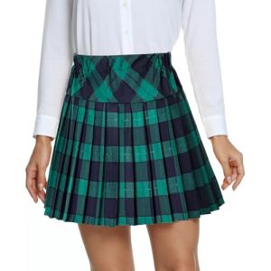 EXCHIC Femmes L'école Style A Ligne Elasticité Taille Haute Mini Plissée Jupe Plaid Ecossaise Kilt avec Pantalons(XXL, 5-Vert) (EEVASS, neuf)