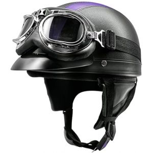 Casques Bols Jet Moto Vintage avec Lunettes Casque de Pilote R&eacute;tro Casque Casque Scooter Homme Femme Demi Casque Coupe-Vent Casque pour Moto V&eacute;lo Scooter 4,54-62CM (XURICS, neuf)