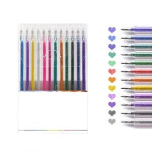 Lot de 12 Stylo Gel Paillette, Feutres de Coloriage Glitter, Stylos à Encre Gel Pailletée, 12 Couleurs Stylos à Bille à Encre Gel Pointe 1,0 Mm pour Livres, Croquis et Travaux Manuels (12 Couleurs) (seareash, neuf)