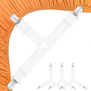 Hanyousheng Attache Drap Housse, 4 Pcs Blanc Tendeur Drap Housse, Élastiques Ajustables Sangle Drap Housse avec Pinces Métalliques, Tendeurs De Drap pour Draps, Matelas, Ou Canapé (Yunzs, neuf)